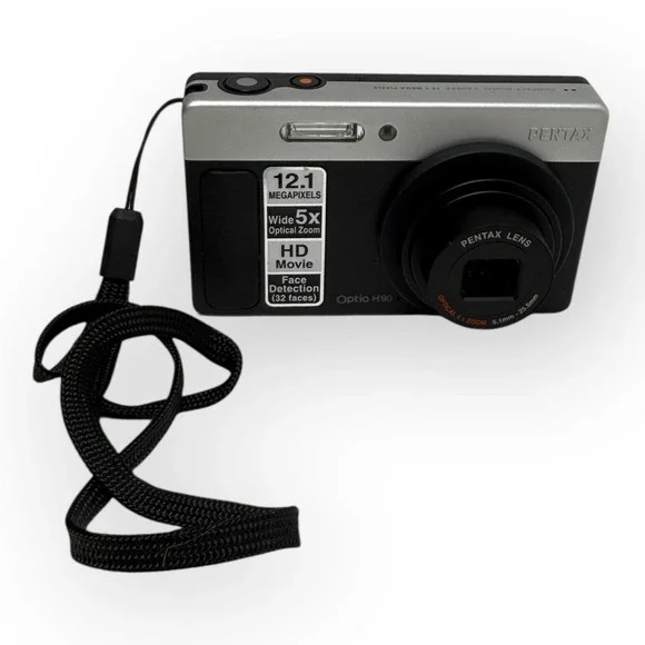 Pentax Optio H90 Digital Camera 12.1MP 5X Zoom w/ Box Case Charger Tested Works